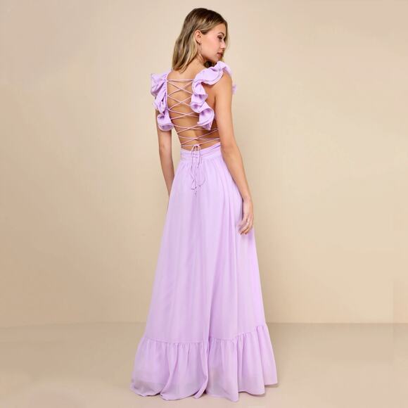 NWT Lulus Lilac Ruffle Prom Dress Sz S - Picture 2 of 8